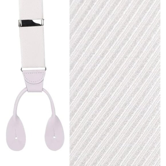 HOLD'EM 100% Silk Suspenders For Men Y-Back Button End – White Twill - Picture 2 of 7